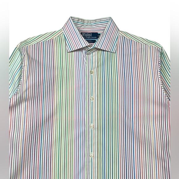 RARE Polo Ralph Lauren Rainbow / Multi Colored Striped Dress Shirt EUC sz LARGE - Picture 4 of 8